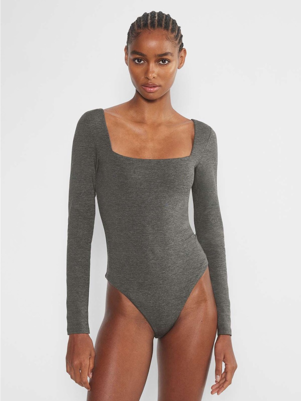Aritzia Contour Squareneck Longsleeve Bodysuit in Heather charcoal